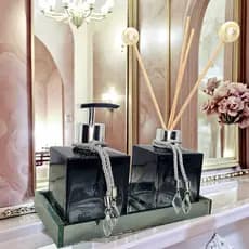 Kit Lavabo Vidro Difusor Completo Bandeja Luxo Aromatizador de Ambiente Sabonete Líquido Banheiro