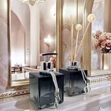 Kit Lavabo Moderno Vidro Âmbar Para Banheiro Saboneteira Álcool Gel Luxo Chique Elegante