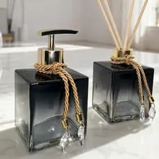Kit Lavabo Vidro Completo Preto Com Bandeja Difusor Aromas Escritório Luxo Banheiro
