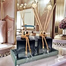 Kit Para Lavabo Vidro Completo Preto Luxo Com Bandeja Premium Saboneteira Difusor Aroma