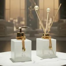 Kit Lavabo Vidro Completo Banheiro Bandeja Branco Aroma Difusor de Ambiente Luxo