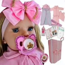 Boneca Bebê Reborn Morena Promoção Loira Acessórios