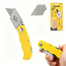 Estilete de Segurança Dobrável Trapezoidal Com 3 lâminas Profissional Reforçado 15cm Reposição