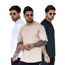 Camiseta Oversized Basic Streetwear Masculina Kit com 3 peças em Promoção com garantia