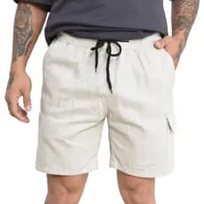 Bermuda Masculina Brin Elástico Cargo Bermudas Masculinas Cordão Na Cintura