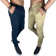 Kit com 2 Calça Sarja Masculina Chino Brim Esporte fino e Social desconto melhor preço com garantia