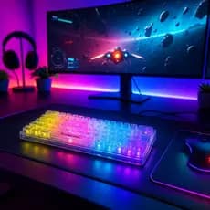 TECLADO GAMER MECANICO NEOLOGIC CRYSTAL EDGE, 65%, TRANSPARENTE, RAINBOW, SWITCH BRANCO