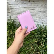 Porta Cartão Feminino Compacto Em Couro Sintético Personalizado Com Iniciais
