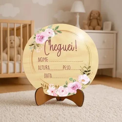 Placa de Dados de Nascimento para Bebê – Decoração de Quarto MDF com Suporte