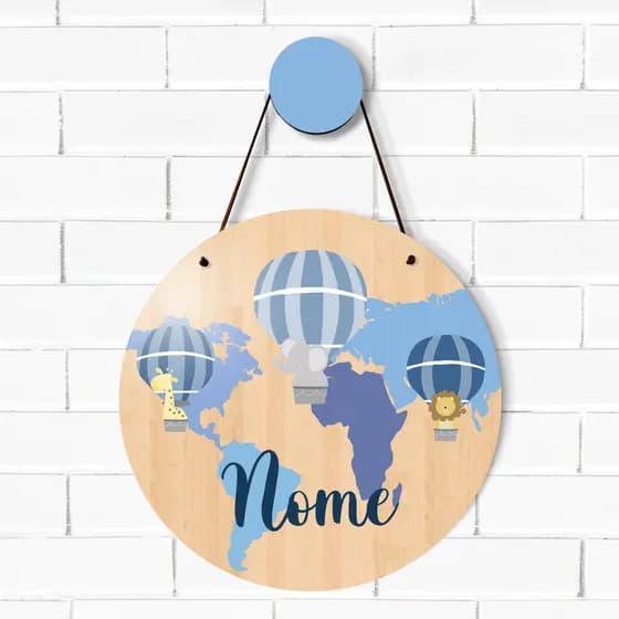 Enfeite Porta Maternidade Mapa Mundi Decoração Infantil + Pendurador