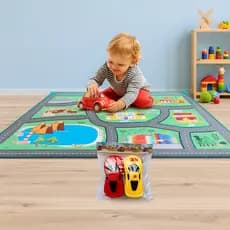 Tapete Infantil em Lona com Pista de Corrida + 2 Carrinhos | 60x100cm | Envio Imediato