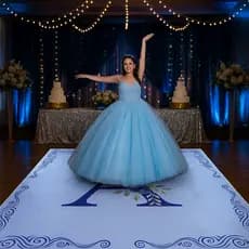 Pista De Dança Em Lona Azul Serenity + Azul Marinho Inicial do Nome Flores