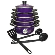 Jogo de Panelas Alumínio Roxo 5 pçs + Kit  Espátula Alumínio Amj ( Jogo de Panela, Conjunto de Panelas,  Kit de Panelas