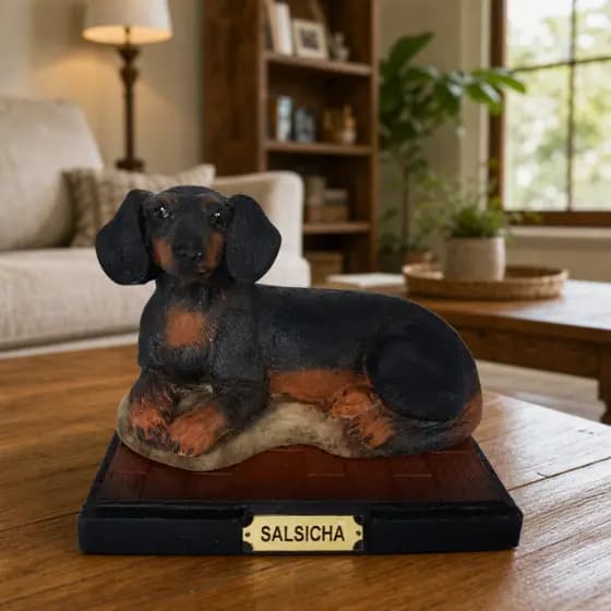Cachorro Estatueta Raça Dachshund Salsicha Em Resina Marrom e Preto Cão Presente Menor Preço