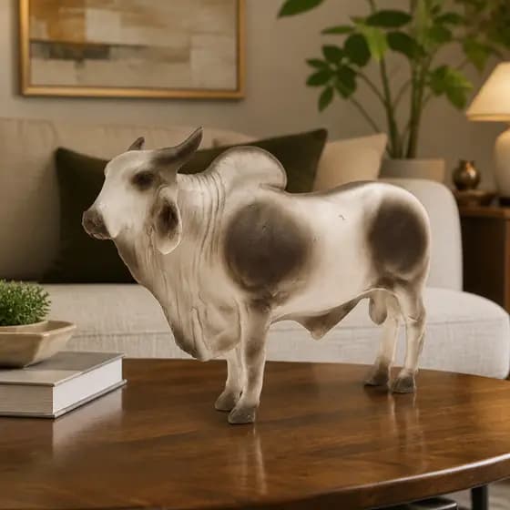 Escultura Boi Gado Grande Decoração Mesa Sala Fazenda Sítio Resina Enfeite Luxo