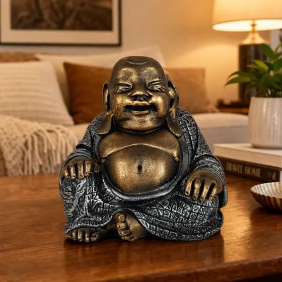 Buda Chines Grande Gordinho Barriga Decoração Enfeite Resina Luxo Paz Zen Proteção