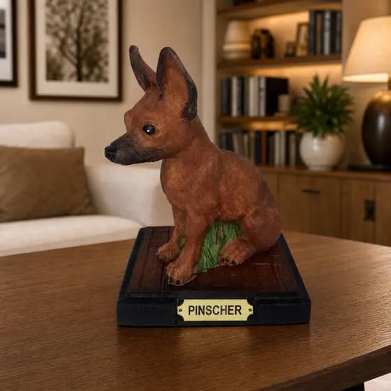 Cachorro Estatueta Raça Pinscher Em Resina Preto E Marrom Cão Presente Menor Preço Pequeno