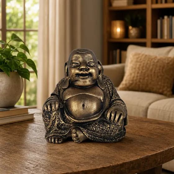 Buda Chinês Estatua Estatueta Fortuna Imagem Sorte Sorridente Gordo Feliz Budismo Alegria Resina Zen