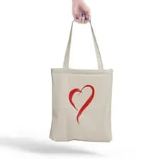 Ecobag Coração Bolsa de Praia Feminina Grande Tecido Costura Reforçada Drobravel Algodão Cru 30x40