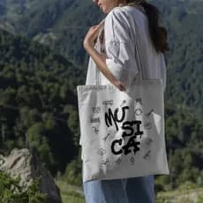 Ecobag Música Bolsa de Praia Moda Ecológica SacolaTecido Praiana Algodao Grande 30x40 Instrumentos
