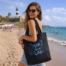 Ecobag Preta Mar doce Lar Bolsa Moda Praia Sacola Feminina Ecológica Algodão Cru Tote Bag REC store
