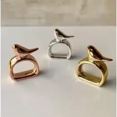 1 Anel Porta Guardanapo Passaro Cisne Gato de Ceramica Metalizado 7X5,5X2cm - LUNALU