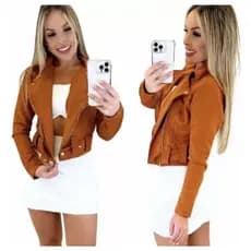 Jaqueta Feminina de Suede Super Estilosa Com Fivela Tendência 2023/2024
