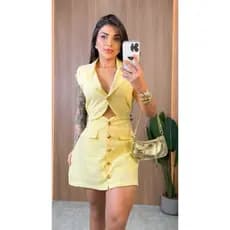 Macacao Vestido  Macaquinho Short  Saia Curto  Regata Ronize Detalhes em Botoes  Dourados Pequena Abertura na Frente
