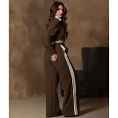 Conjunto Alfaiataria Bicolor Aerolook Feminino Cropped + Calça Pantalona Elegante Conforto e Estilo Premium