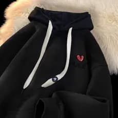Moletom  Americano Letras Em Forma De Coração Estampa Masculina Com Capuz Manga Comprida Lã Moletom Masculino E