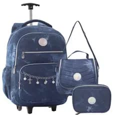 Kit Escolar Mochila Rodinhas Juvenil Grande Estojo Térmico E Lancheira Lançamento 202