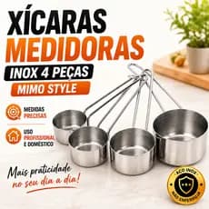 Kit Xícaras Medidoras Inox 4 Peças Mimo Style | Medidores para Receitas