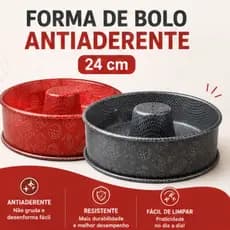 Forma de Bolo Antiaderente 24cm Alumínio Redonda com Furo Central Vermelha ou Cinza
