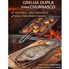 Grelha Dupla com Trava para Churrasco – Vira Fácil Peixe, Frango e Carne