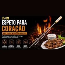Espeto Para Coração 65cm Reforçado Cabo Madeira Churrasco