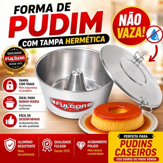 Forma de Pudim com Tampa Hermética Alumínio Anti Vazamento Resistente Fácil de Desenformar