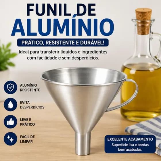 Funil de Alumínio Boca Larga Tamanho Diâmetro Ø12 Com Alça