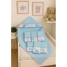 kit 7 Itens Para Bebê com Toalha de Banho Com Capuz  e 6 Toalhinhas De Boca Para Meninos e Meninas