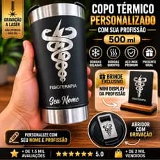 Copo Térmico Gravado A Laser Nome Profissão Medicina Odontologia Veterinária Fisioterapia 500 ml