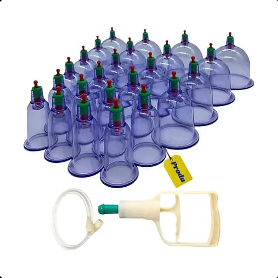 Kit Ventosa Terapia Bomba 24 Ventosas Terapeuticas Ventosaterapia Massagem Costas Massoterapia Copos Vacuo Succao