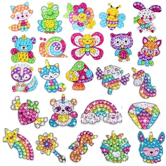 Kit Adesivos Pintura de Diamante 5d DIY Produ Animais Bichinhos Infantil Kit Completo 40 Itens