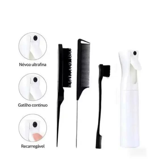 Kit Penteados Profissional Conjunto 3 Pentes + Borrifador de Névoa Ultra Fina JAS