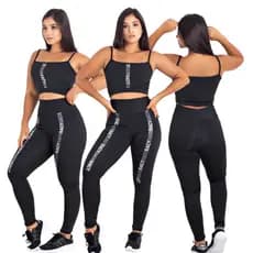 Conjunto Fitness Calça Legging Cintura Alta e Cropped Alcinha com Elástico Sem Transparência