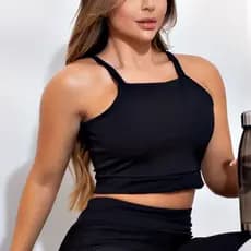 Cropped Top Fitness Duplo Preto de Alcinha Full Compression Racy