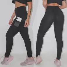 Calça Legging Fitness Preta Com Bolso Em Tela