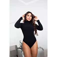 Body Feminino Gola Alta Manga Longa Tecido Super Confortável