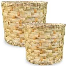Vaso Cachepot Cesto Decoração Organizador de Palha de Taboa - kit 2 Peças
