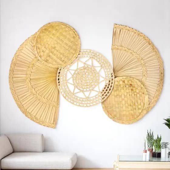 Decoração de Parede Composição de Palha Natural Estilo Boho