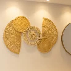 Decoração Parede Boho Composição Palha Natural Premium | Quadro Artesanal Rústico Sala Quarto | Kit Decorativo Boho Chic
