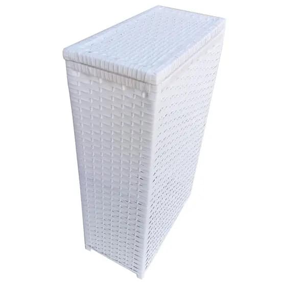 Cesto de Roupa Suja de Fibra Sintética com Tampa Branco 21x40x67 - 50 Litros